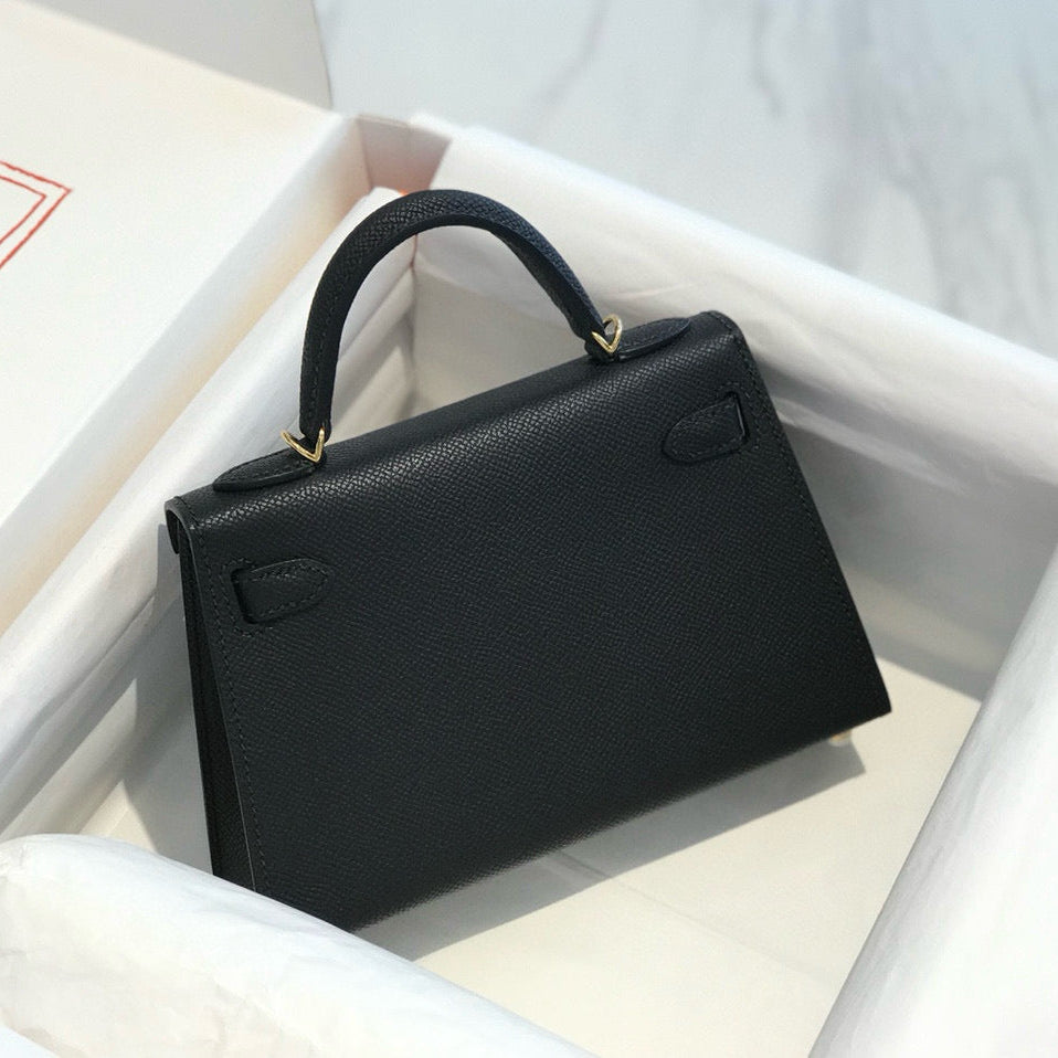 HERMES KELLY MINI 19 BLACK EPSOM CALFSKIN GOLD HARDWARE