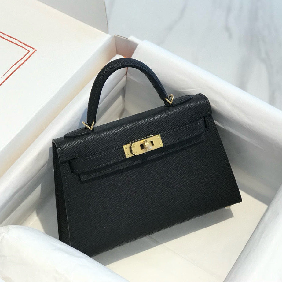 HERMES KELLY MINI 19 BLACK EPSOM CALFSKIN GOLD HARDWARE