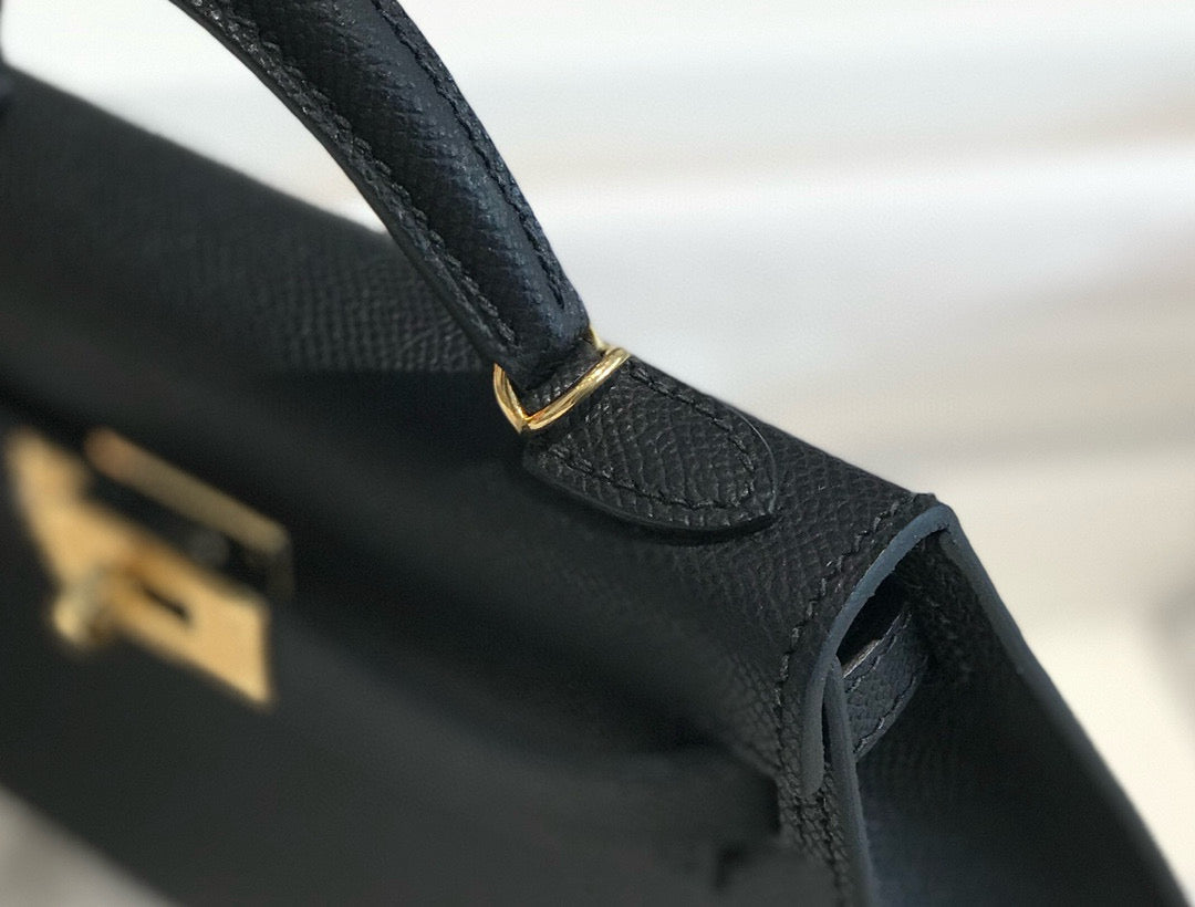 HERMES KELLY MINI 19 BLACK EPSOM CALFSKIN GOLD HARDWARE