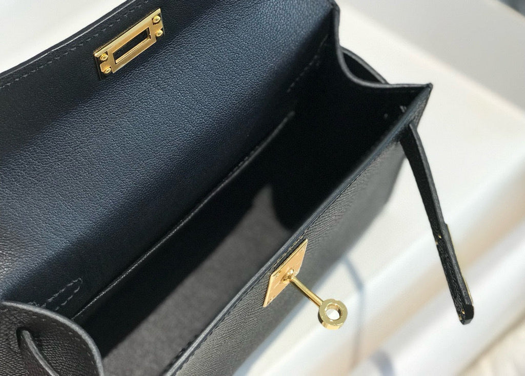 HERMES KELLY MINI 19 BLACK EPSOM CALFSKIN GOLD HARDWARE