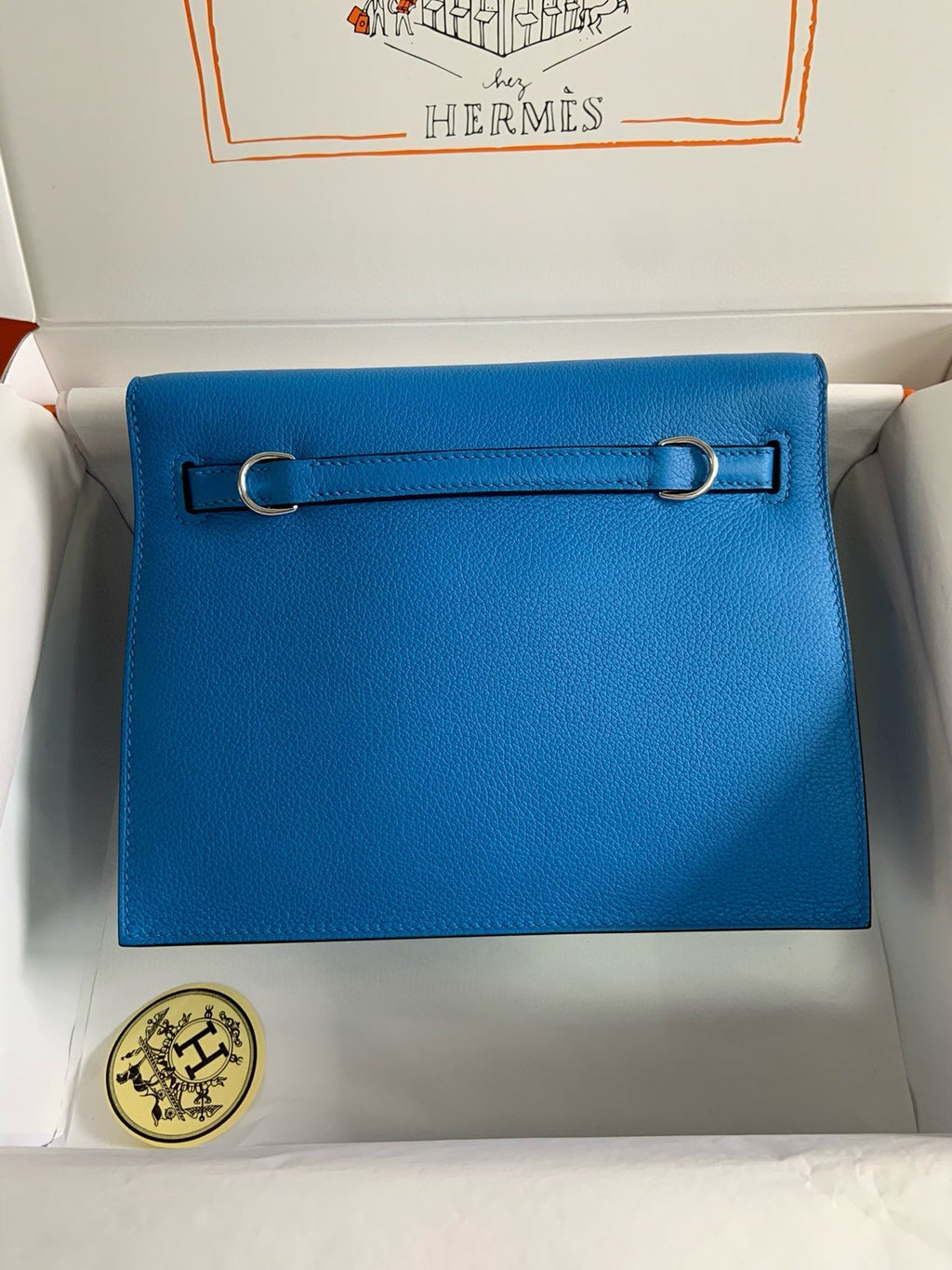 HERMES KELLY DANSE 22 EVERCOLOR BLUE IN CALFSKIN SLIVER HARDWARE