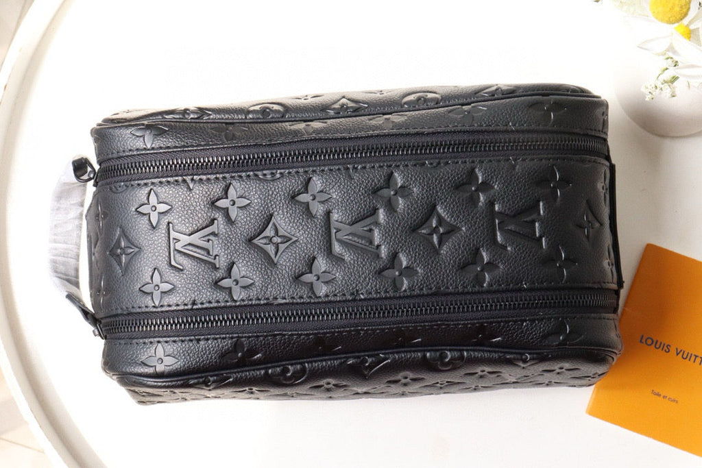 LOUIS VUITTON DOPP KIT TOILETRY BAG 28 CM IN BLACK TAURILLON MONOGRAM LEATHER