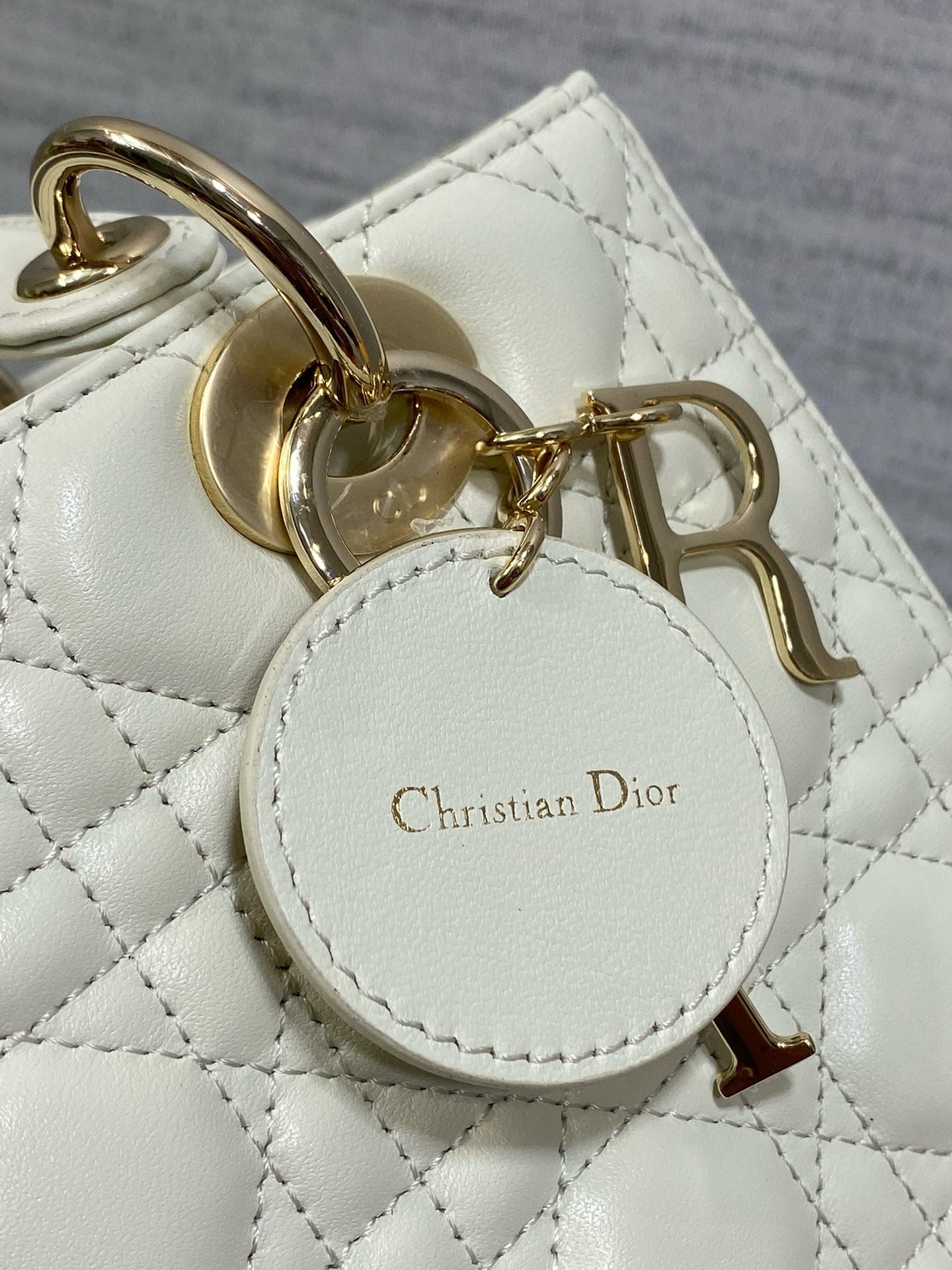 DIOR LADY BAG 24 IN WHITE CALFSKIN GOLD HARDWARE