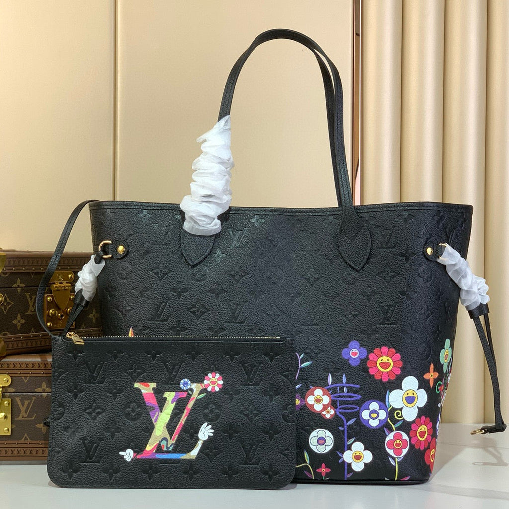 LOUIS VUITTON NEVERFULLxTM MM TOTE BAG 32 IN BLACK MONOGRAM CALFSKIN