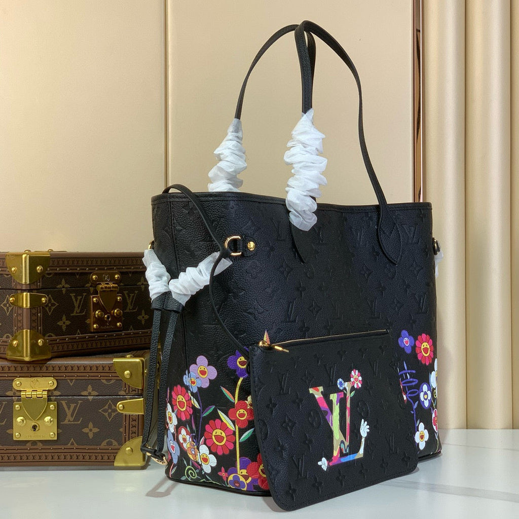LOUIS VUITTON NEVERFULLxTM MM TOTE BAG 32 IN BLACK MONOGRAM CALFSKIN