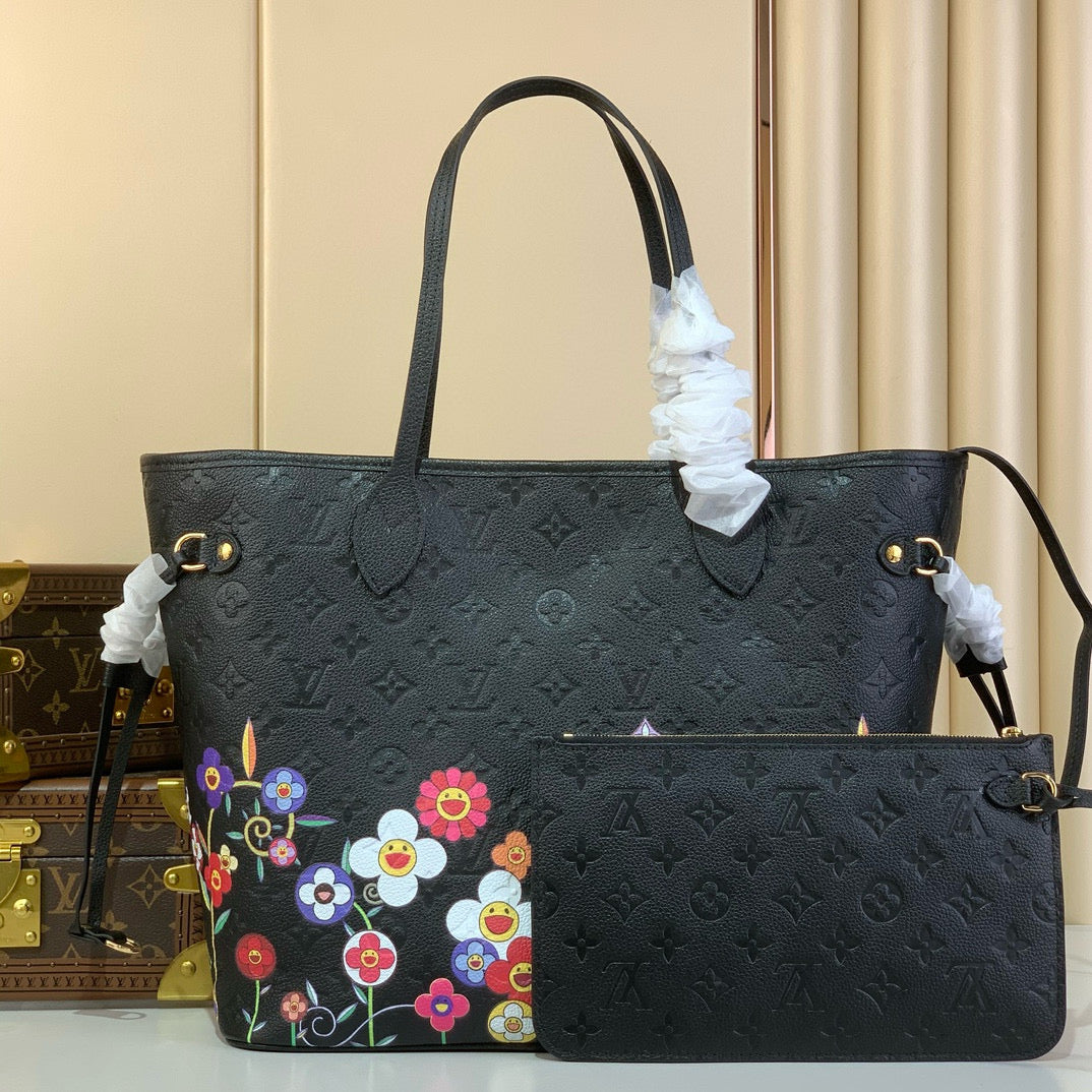 LOUIS VUITTON NEVERFULLxTM MM TOTE BAG 32 IN BLACK MONOGRAM CALFSKIN