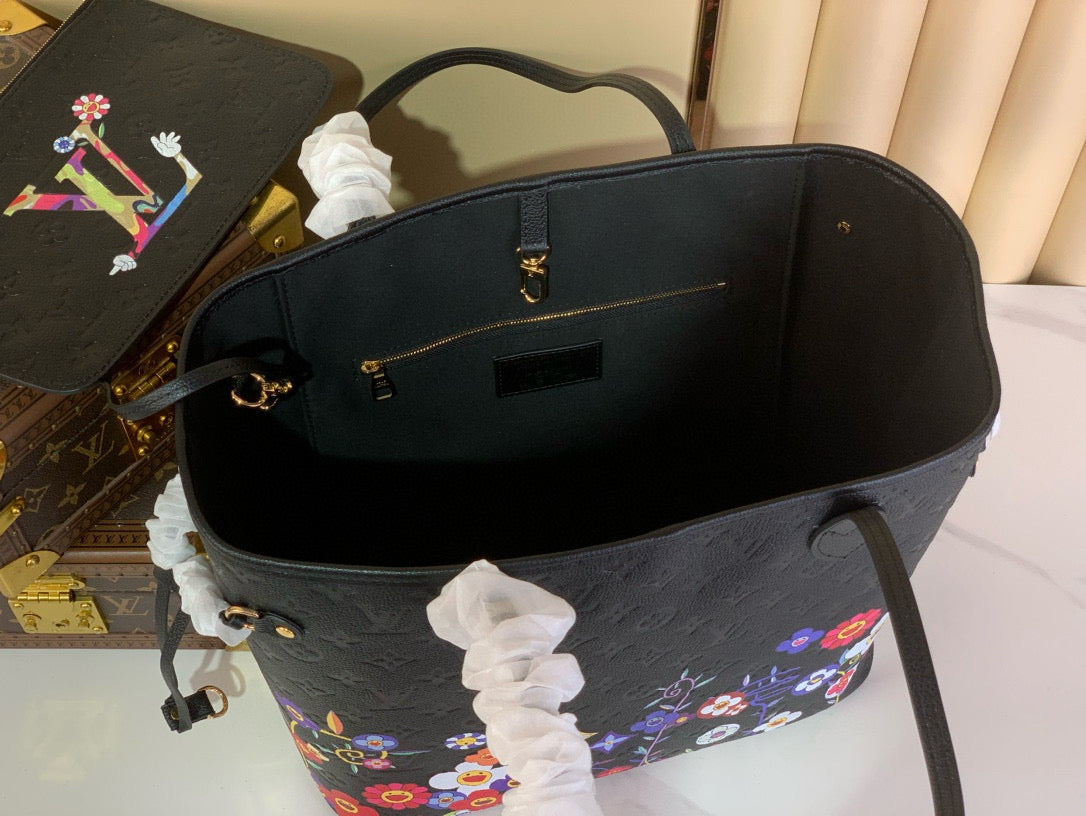 LOUIS VUITTON NEVERFULLxTM MM TOTE BAG 32 IN BLACK MONOGRAM CALFSKIN