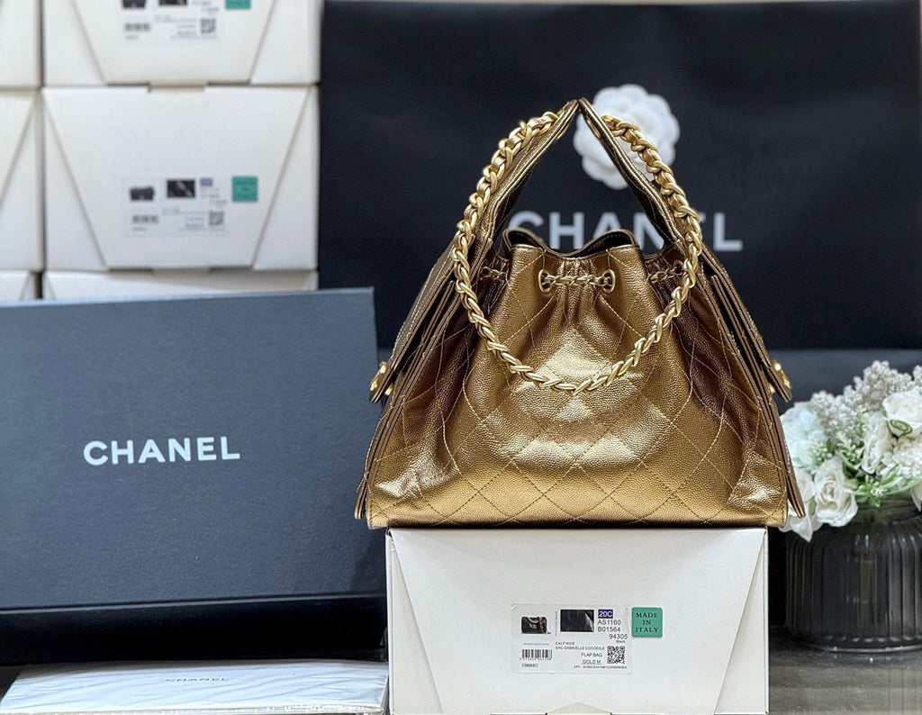 CHANEL 25 MEDIUM HANDBAG 30 IN GOLDEN BROWN CALFSKIN WITH GOLD HARDWARE