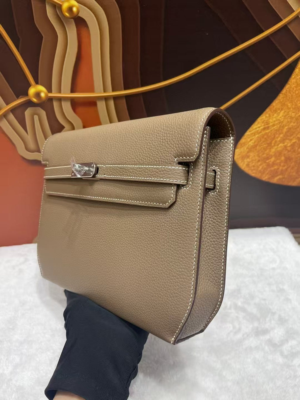HERMES KELLY POCHETTE BAG 25 IN BROWN EPSOM LEATHER WITH PALLADIUM HARDWARE