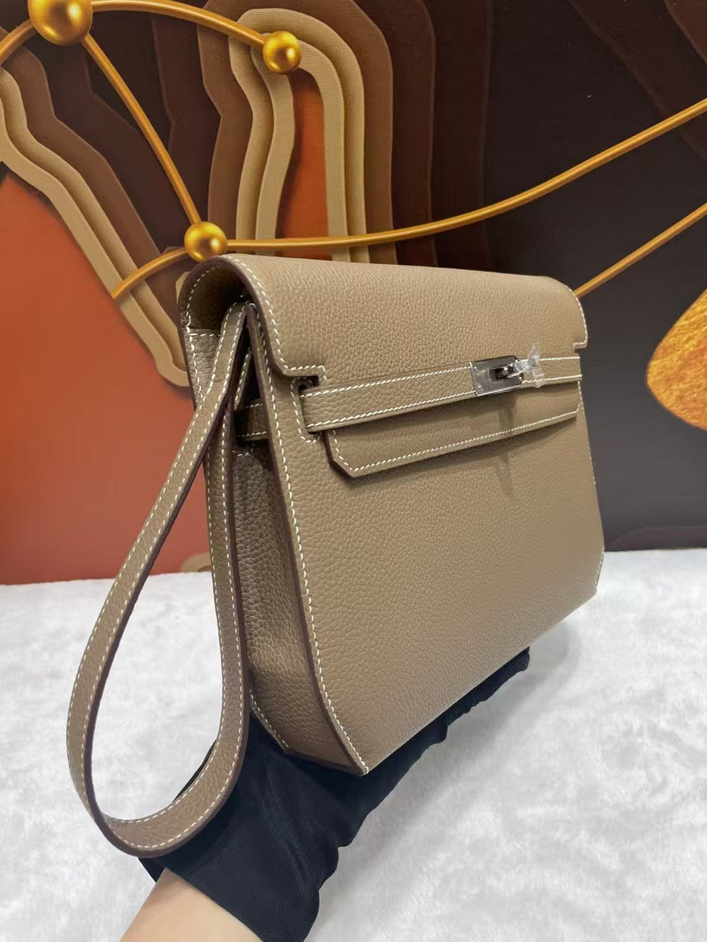 HERMES KELLY POCHETTE BAG 25 IN BROWN EPSOM LEATHER WITH PALLADIUM HARDWARE