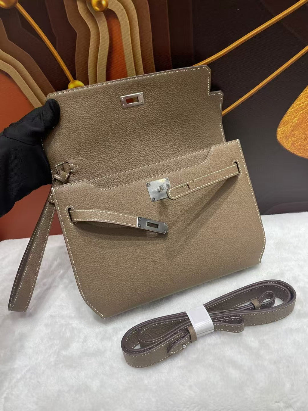 HERMES KELLY POCHETTE BAG 25 IN BROWN EPSOM LEATHER WITH PALLADIUM HARDWARE