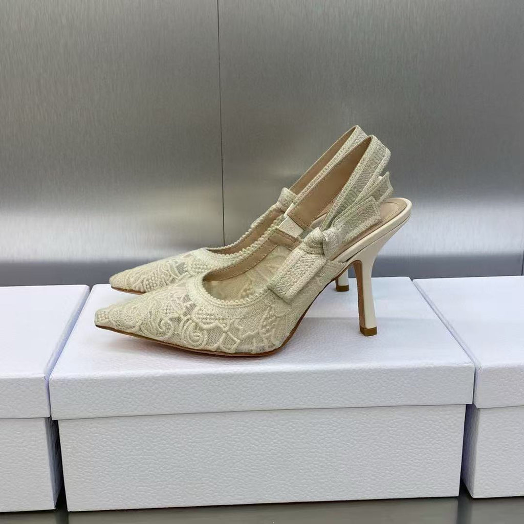 DIOR J'A SLINGBACK PUMPS IN IVORY WHITE EMBROIDERED LACE