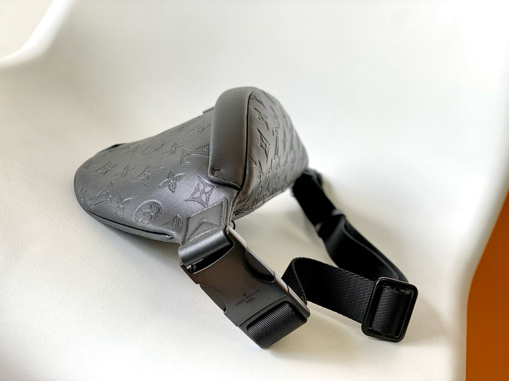 LOUIS VUITTON LV BELT BAG 44 IN BLACK EMBOSSED MONOGRAM CALFSKIN