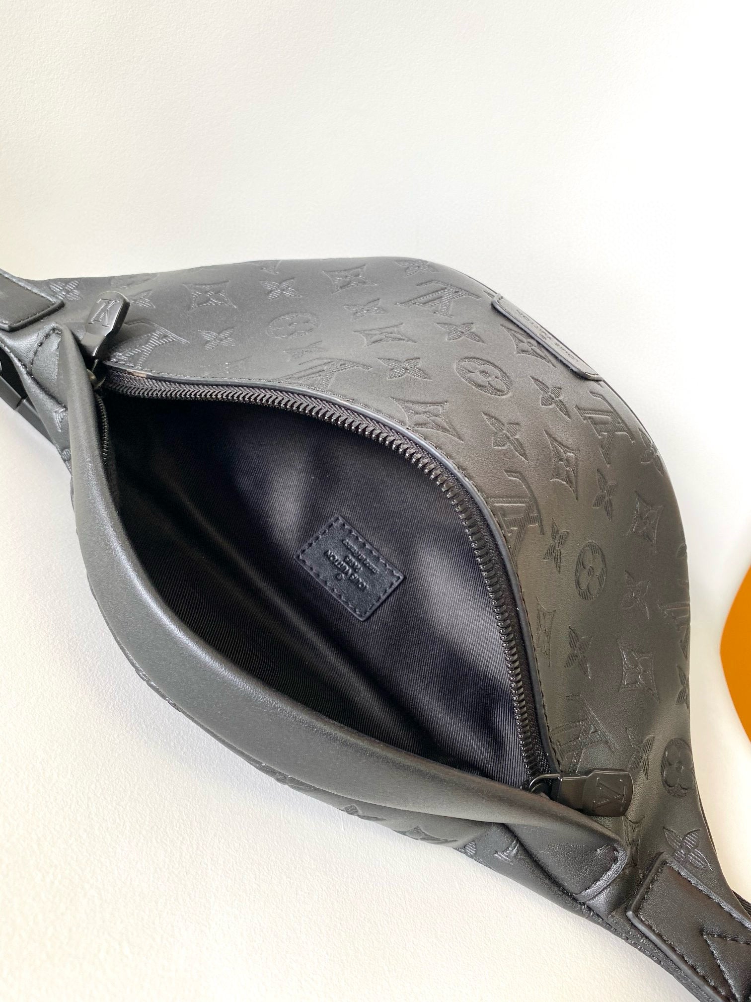 LOUIS VUITTON LV BELT BAG 44 IN BLACK EMBOSSED MONOGRAM CALFSKIN