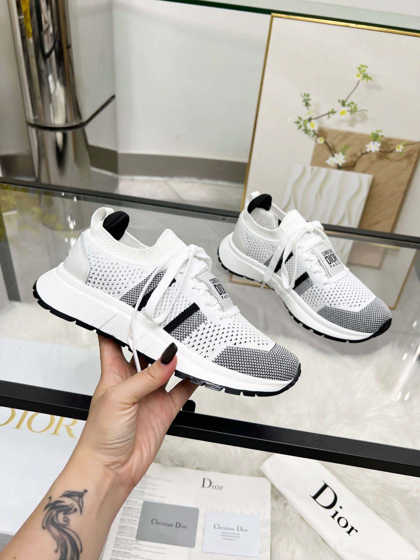 DIOR WALK'N' SNEAKERS IN WHITE AND BLACK MESH