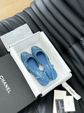 CHANEL FLAT SLINGBACK IN LIGHT BLUE DENIM