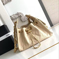 CHANEL 25 MINI HANDBAG 22CM IN BEIGE GRAINED CALFSKIN GOLD HARDWARE