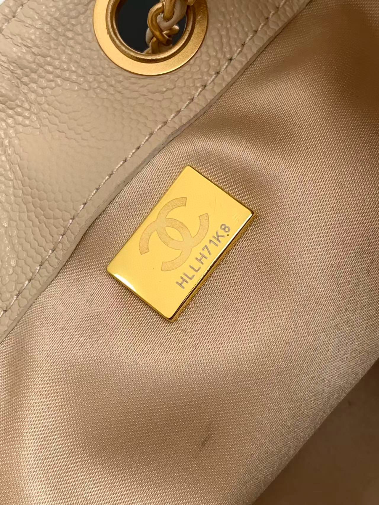 CHANEL 25 MINI HANDBAG 22CM IN BEIGE GRAINED CALFSKIN GOLD HARDWARE