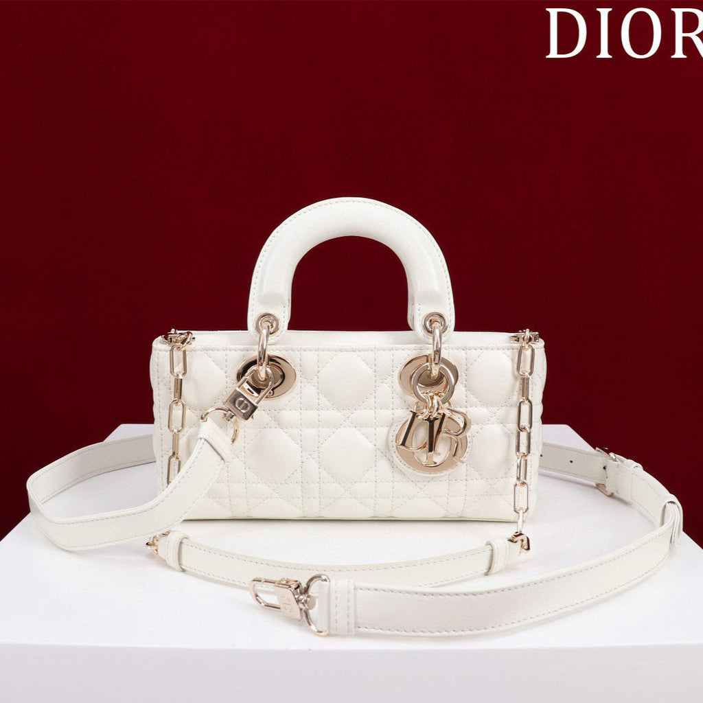 DIOR SMALL LADY D-JOY 22 WHITE LAMBSKIN GOLD HARDWARE