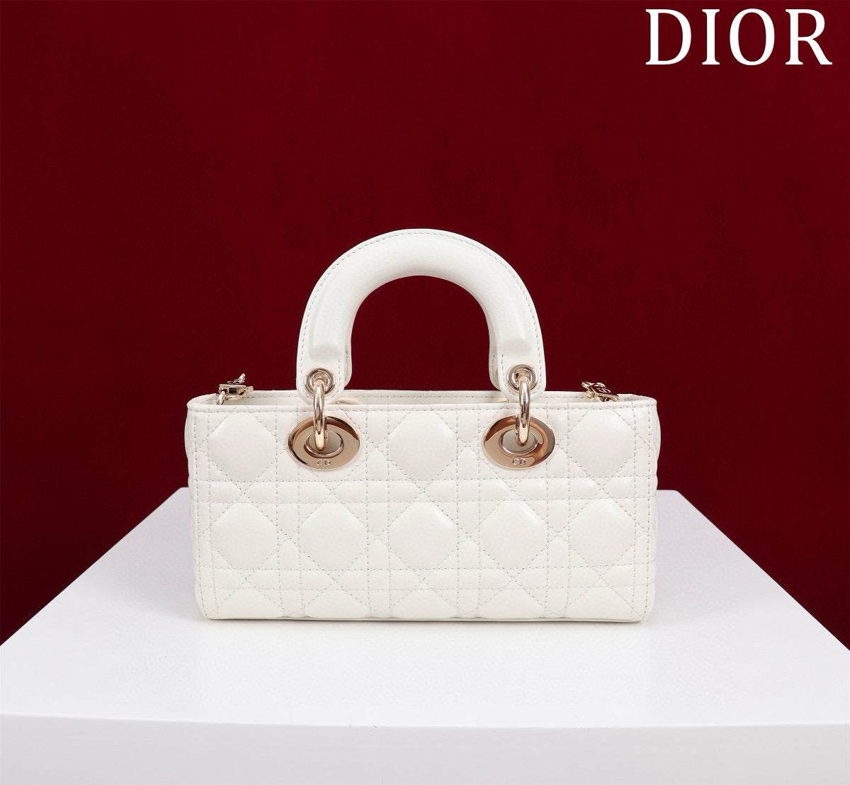 DIOR SMALL LADY D-JOY 22 WHITE LAMBSKIN GOLD HARDWARE