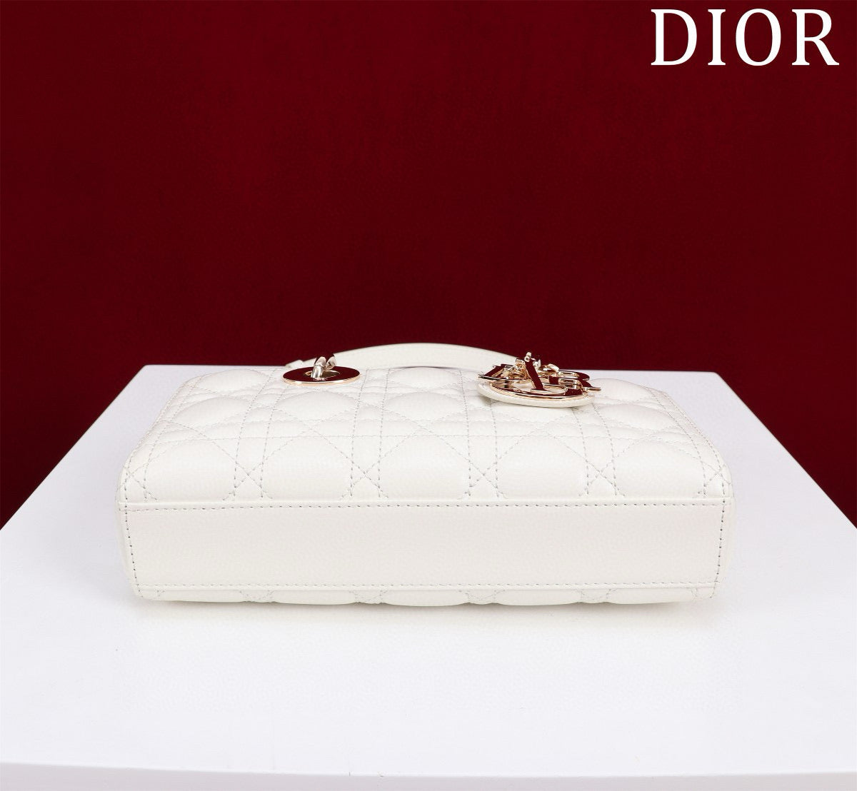 DIOR SMALL LADY D-JOY 22 WHITE LAMBSKIN GOLD HARDWARE