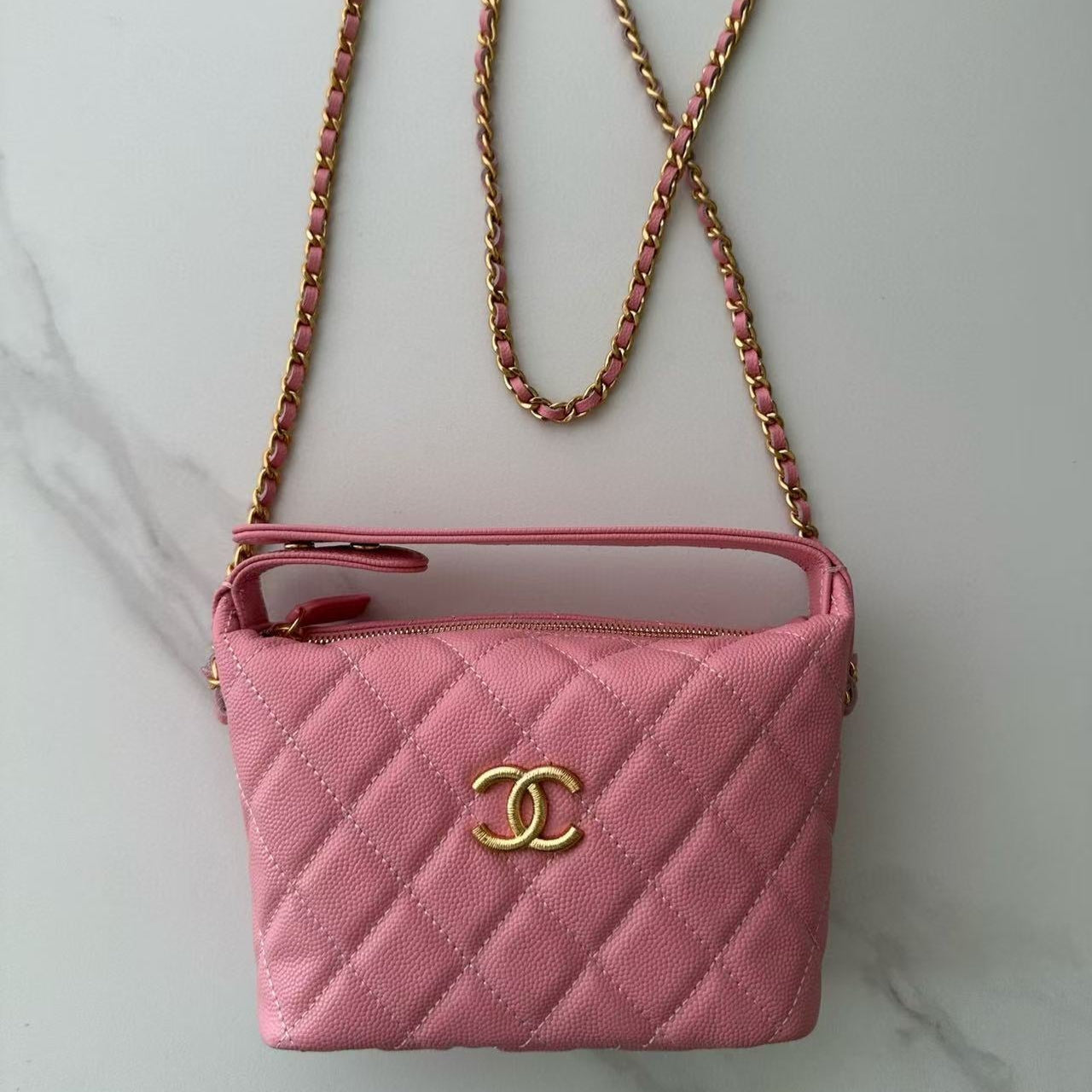 CHANEL TOP HANDLE BAG 19 IN PINK GRAINED CALFSKIN