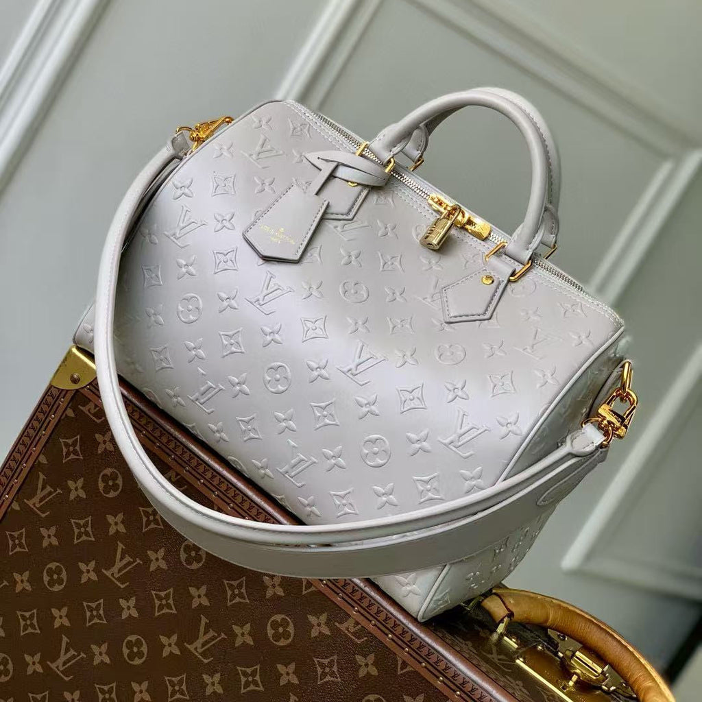 LOUIS VUITTON SPEEDY BANDOULIERE 30 IN GREY EMBOSSED CALFSKIN