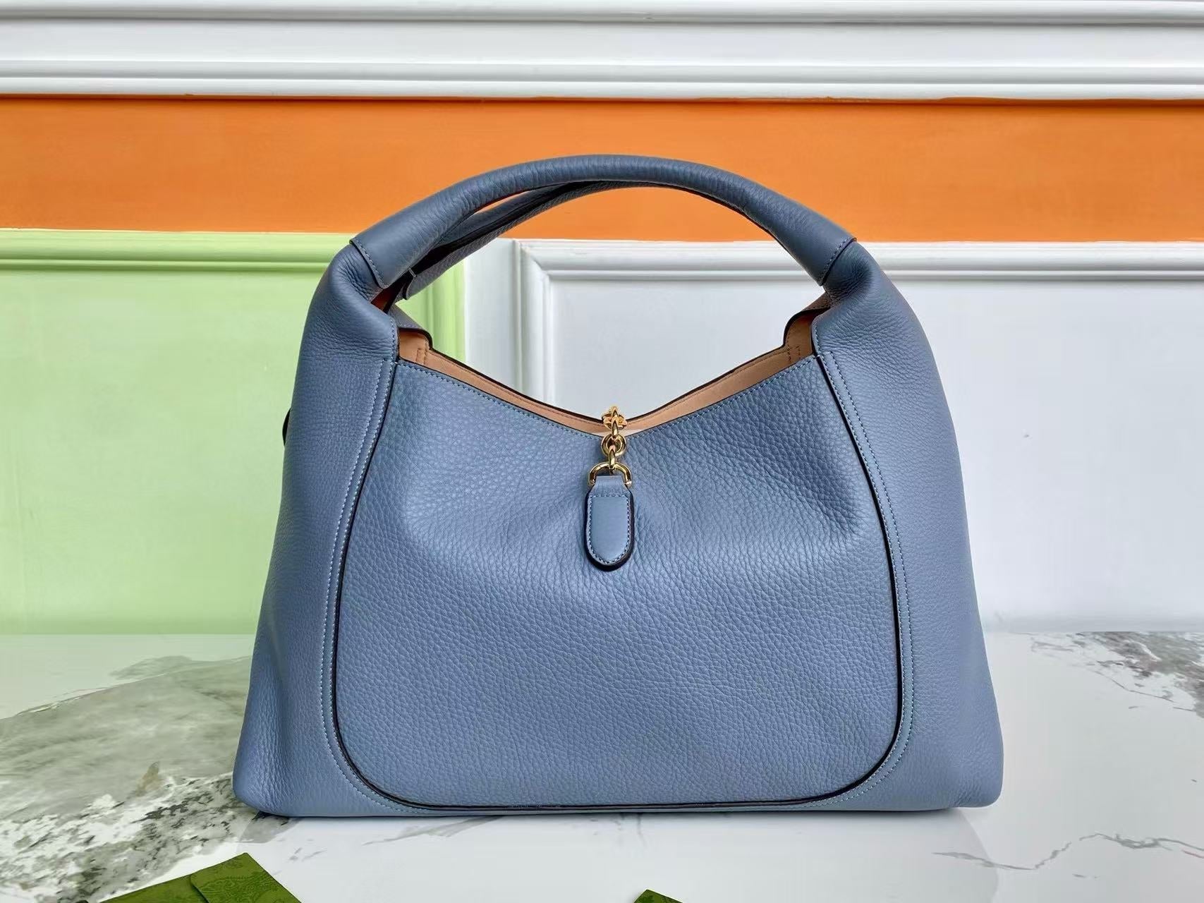 GUCCI HORSEBIT HOBO BAG 46 IN LIGHT BLUE CALFSKIN GOLD HARDWARE