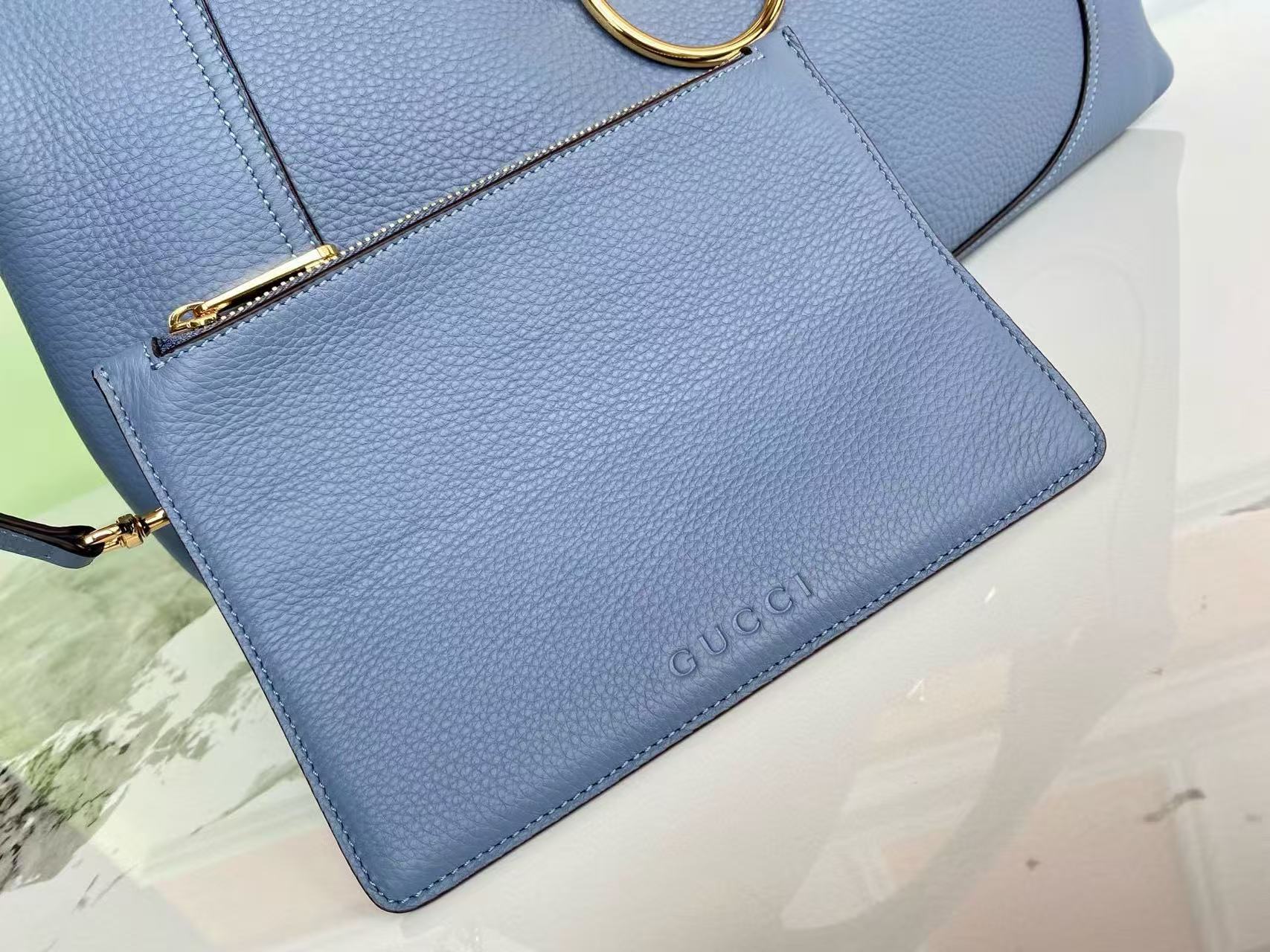 GUCCI HORSEBIT HOBO BAG 46 IN LIGHT BLUE CALFSKIN GOLD HARDWARE