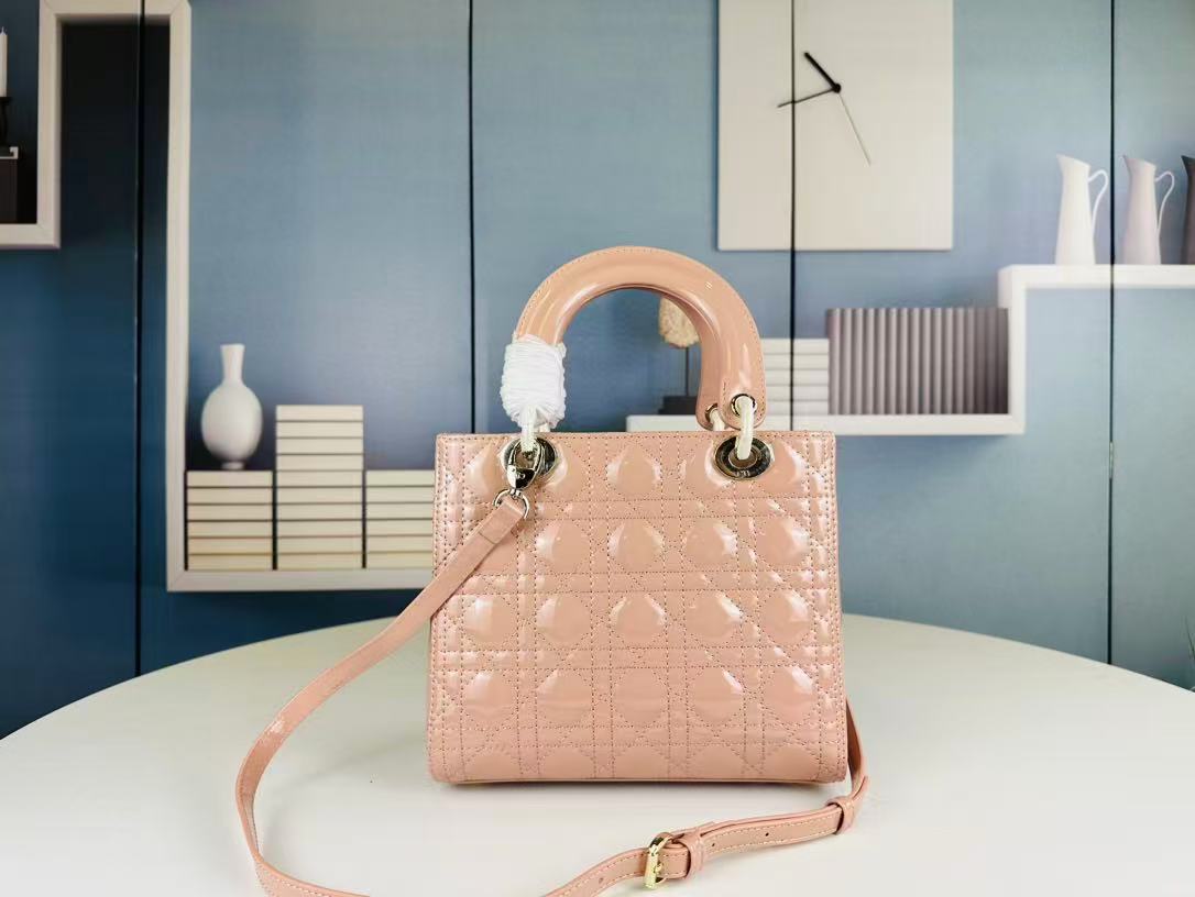 DIOR LADY BAG 24 BEIGE PATENT CALFSKIN GOLD HARDWARE