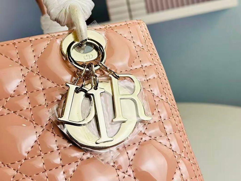DIOR LADY BAG 24 BEIGE PATENT CALFSKIN GOLD HARDWARE