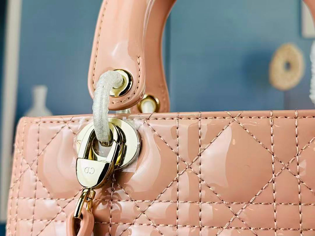 DIOR LADY BAG 24 BEIGE PATENT CALFSKIN GOLD HARDWARE