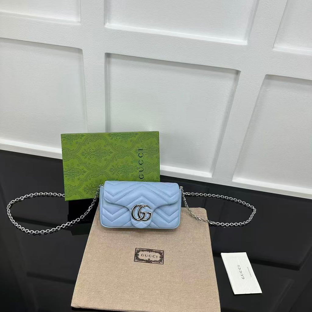 GUCCI MARMONT 16 MINI SHOULDER BAG BLUE CALFSKIN