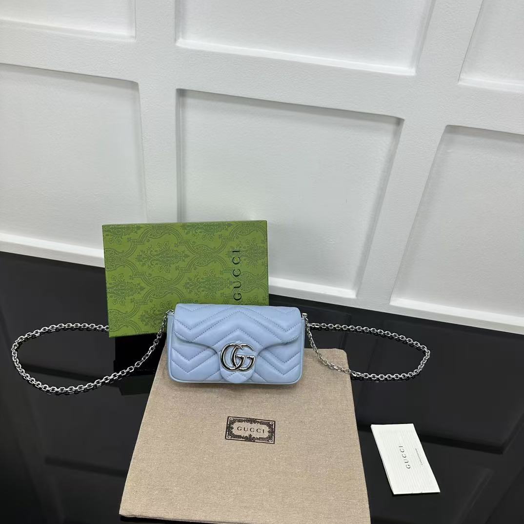 GUCCI MARMONT 16 MINI SHOULDER BAG BLUE CALFSKIN