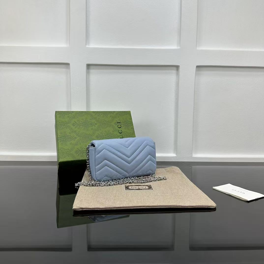 GUCCI MARMONT 16 MINI SHOULDER BAG BLUE CALFSKIN