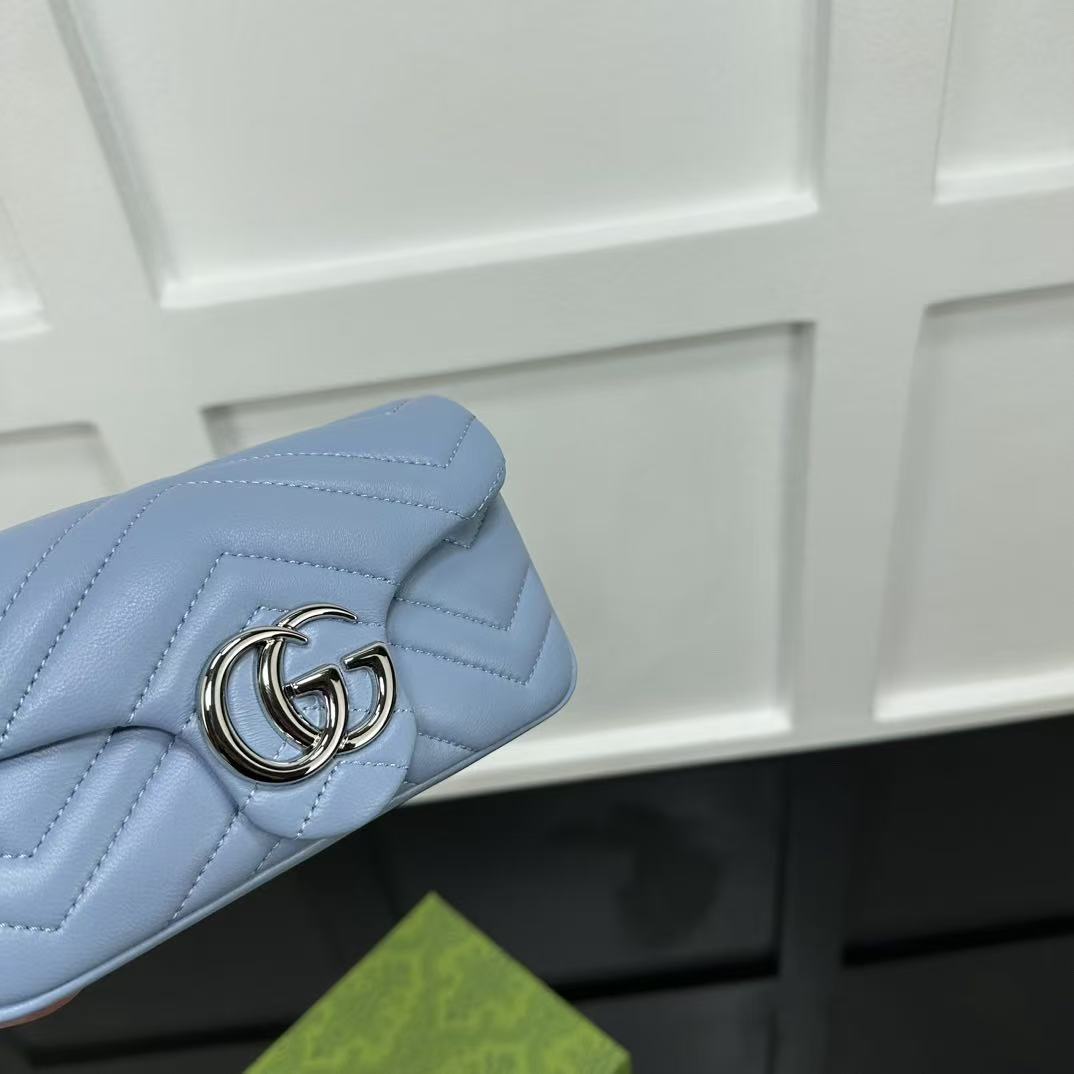 GUCCI MARMONT 16 MINI SHOULDER BAG BLUE CALFSKIN