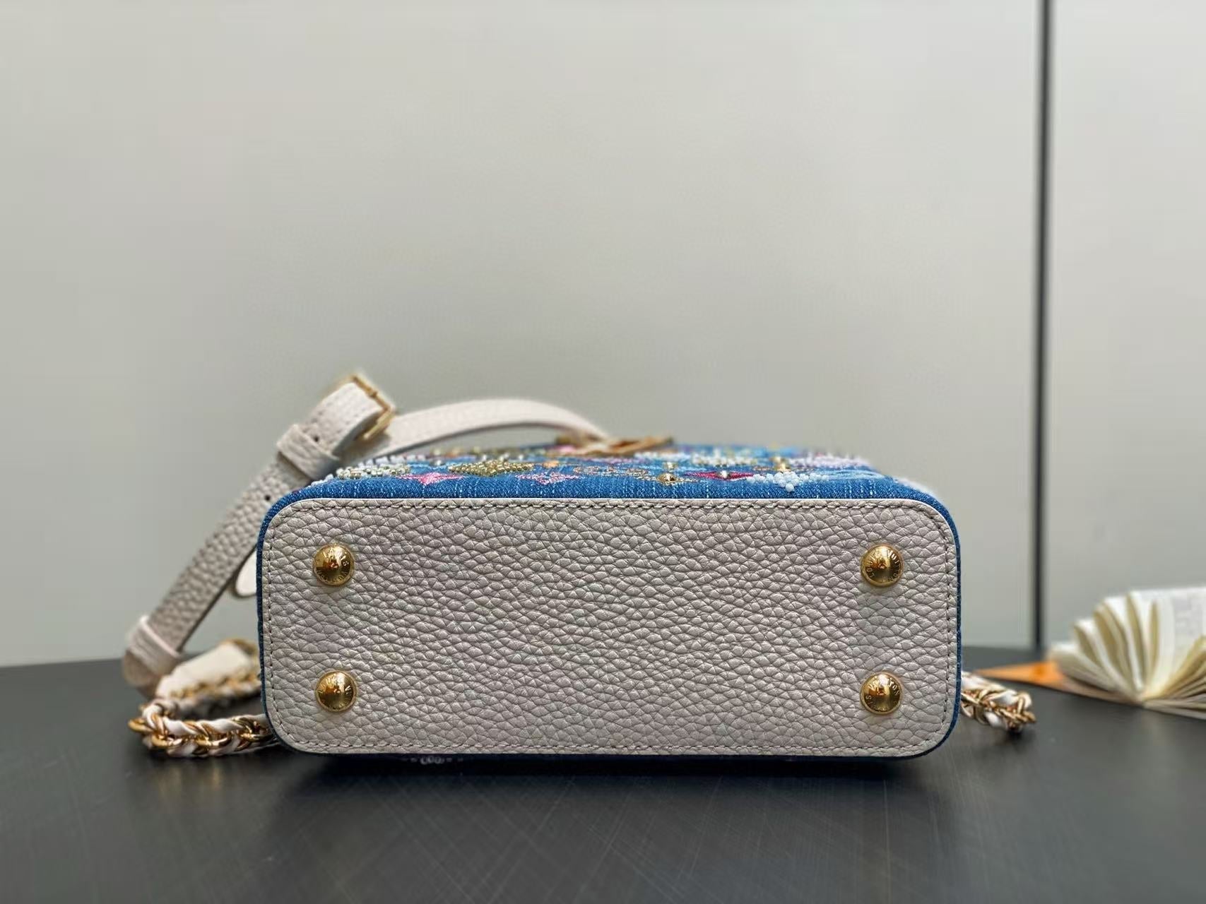 LOUIS VUITTON LV CAPUCINES BAG 21 PINIC IN COLORFUL DENIM GOLD HARDWARE