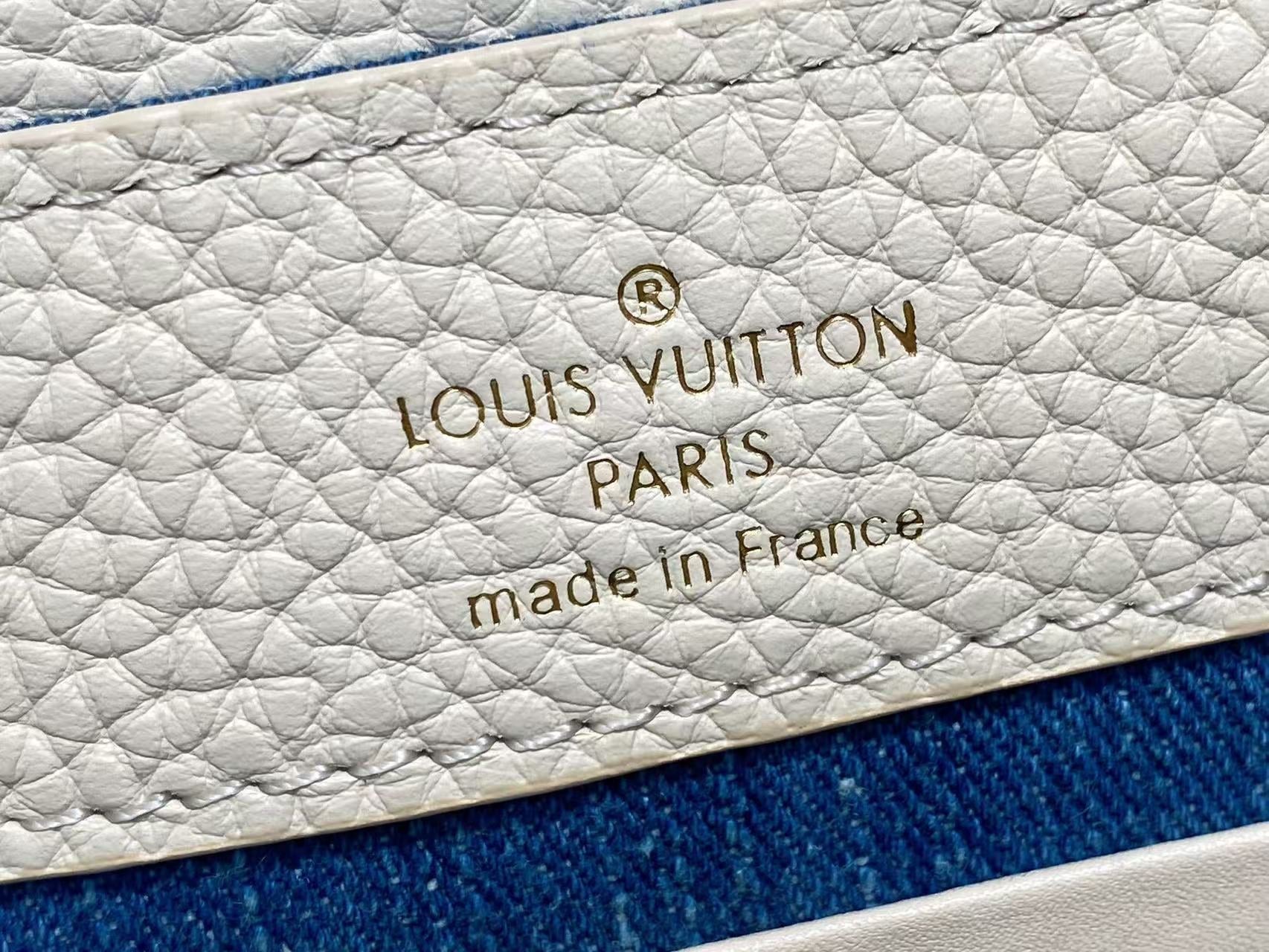 LOUIS VUITTON LV CAPUCINES BAG 21 PINIC IN COLORFUL DENIM GOLD HARDWARE