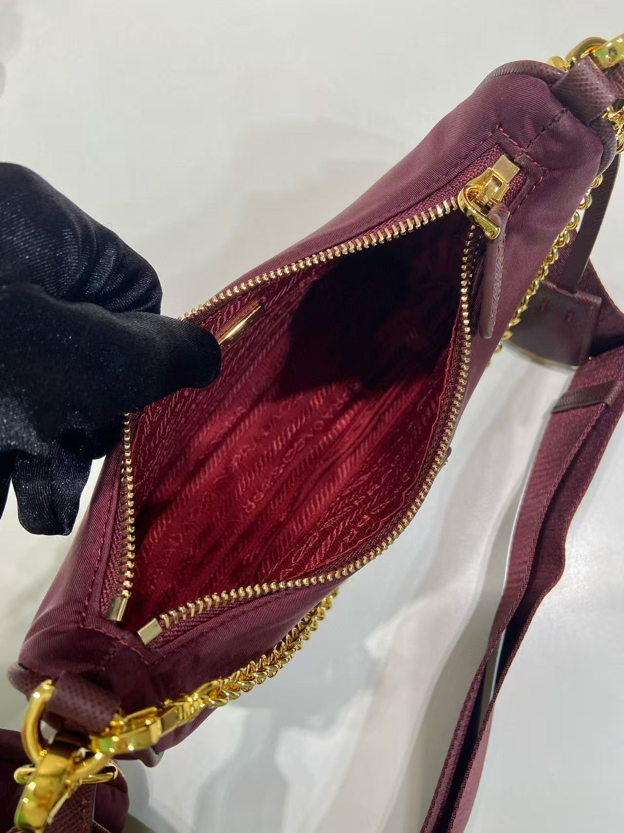 PRADA HOBO BAG 22 IN BURGUNDY RED RE-NYLON