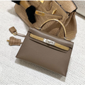 HERMES KELLY 25 ETOUPE EPSOM CALFSKIN MIX CROCODILE SKIN SILVER HARDWARE