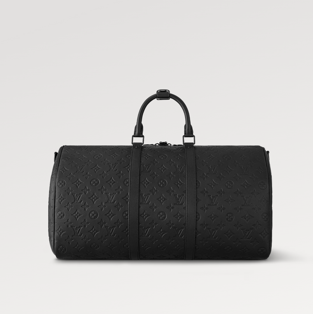 LOUIS VUITTON KEEPALL 50 BANDOULIERE BLACK EMPREINTE LEATHER