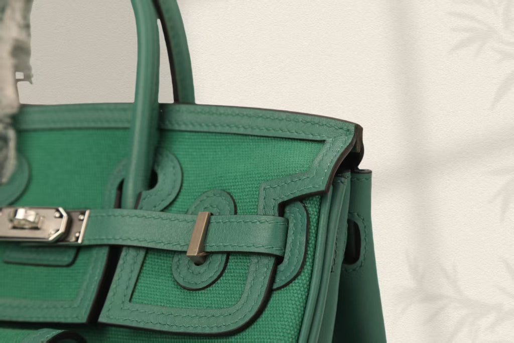 HERMES BIRKIN CARGO 25CM GREEN CANVAS AND LEATHER SILVER HARDWARE