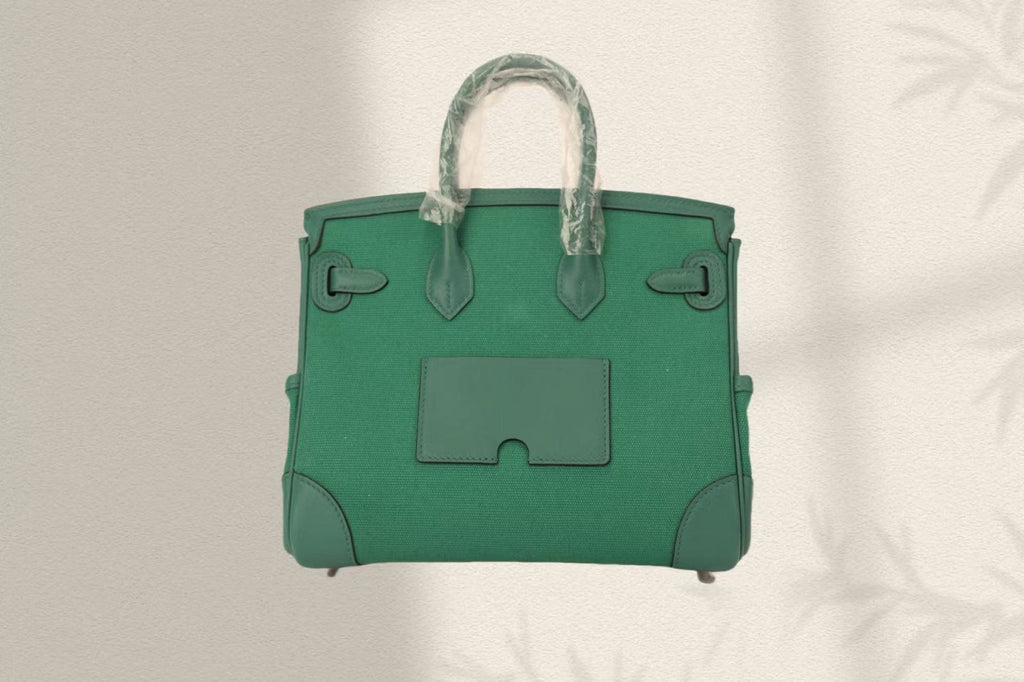 HERMES BIRKIN CARGO 25CM GREEN CANVAS AND LEATHER SILVER HARDWARE