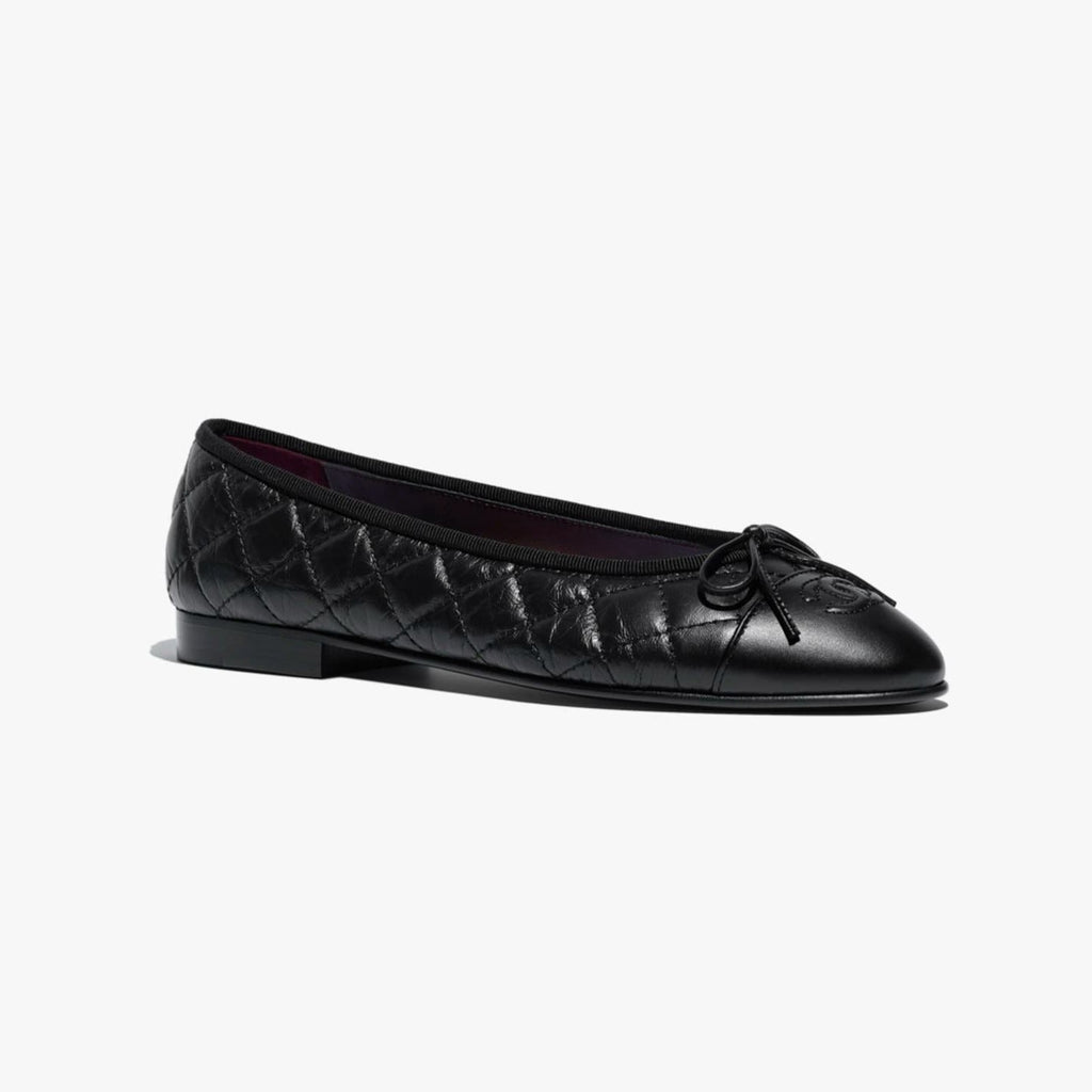 CHANEL BALLET FLATS BLACK AGED CALFSKIN