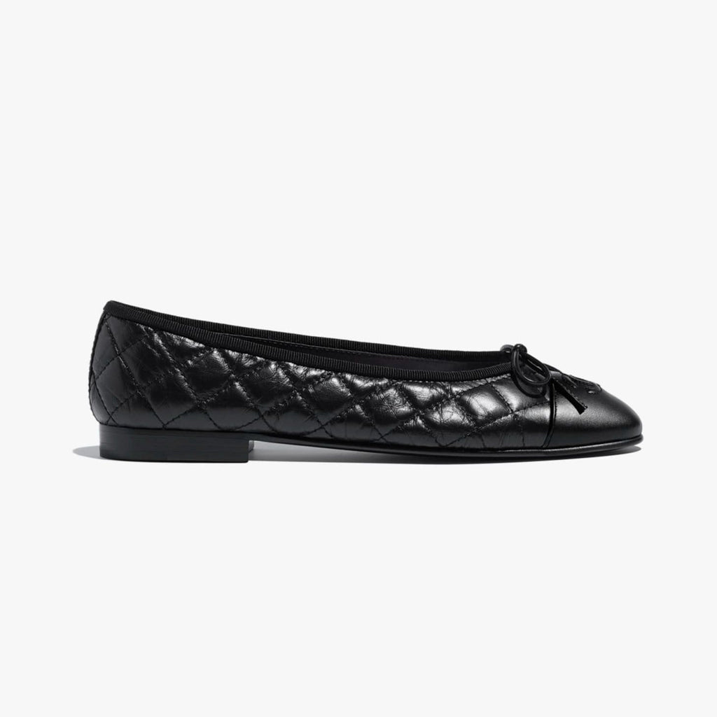 CHANEL BALLET FLATS BLACK AGED CALFSKIN