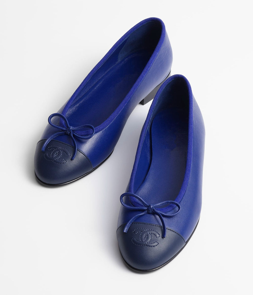CHANEL BALLET FLATS NAVY BLUE BLACK LAMBSKIN