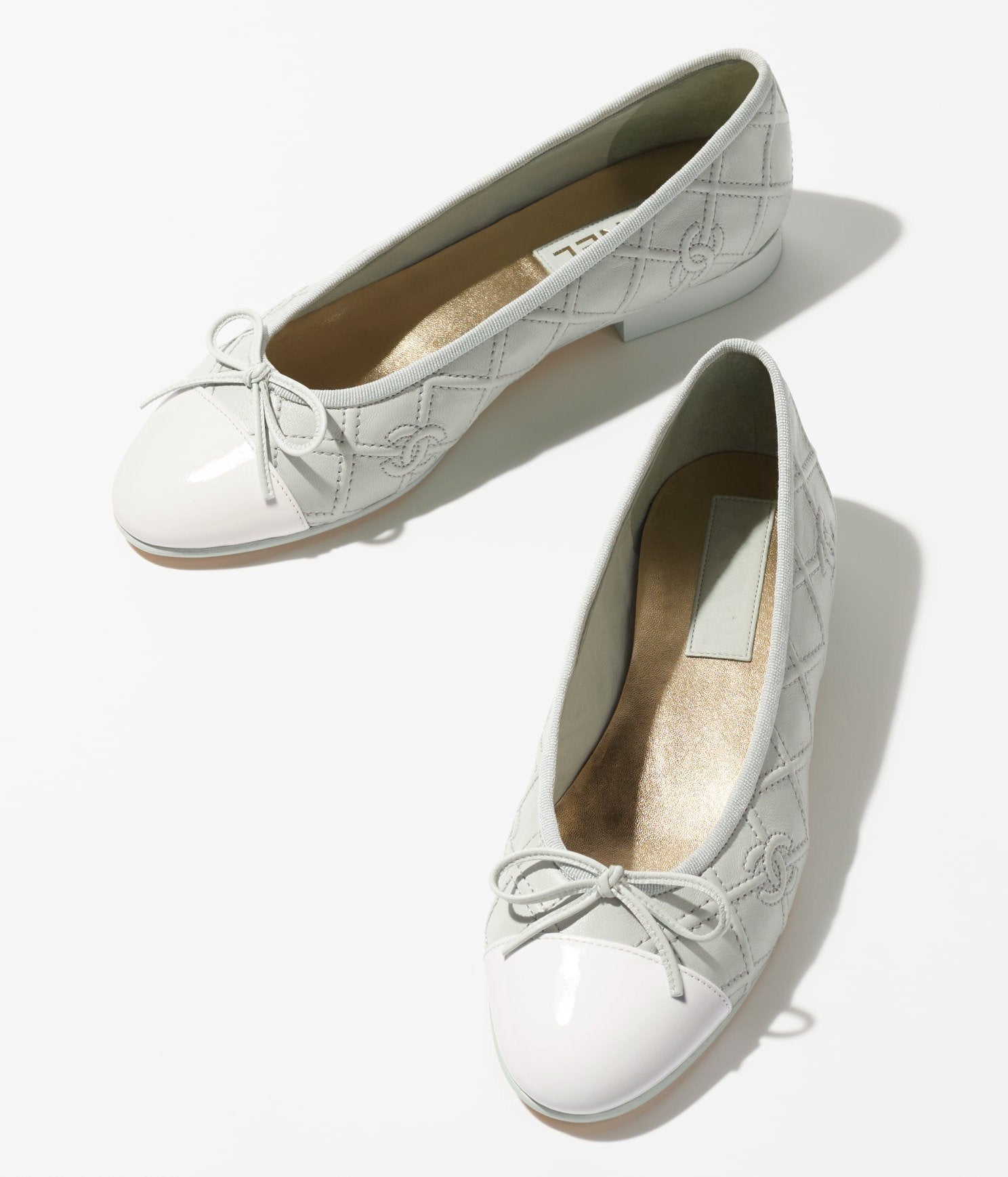 CHANEL BALLET FLATS LIGHT BLUE WHITE LAMBSKIN