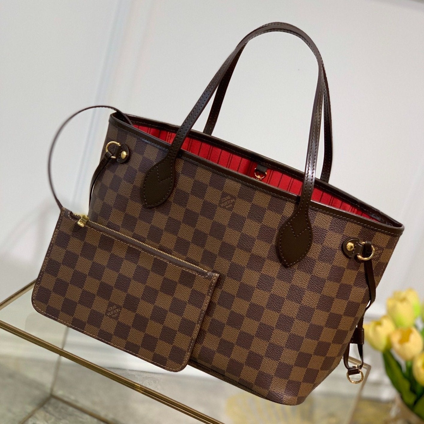 LOUIS VUITTON NEVER FULL MM WITH DUSTBAG DAMIER EBENE CANVAS 29CM