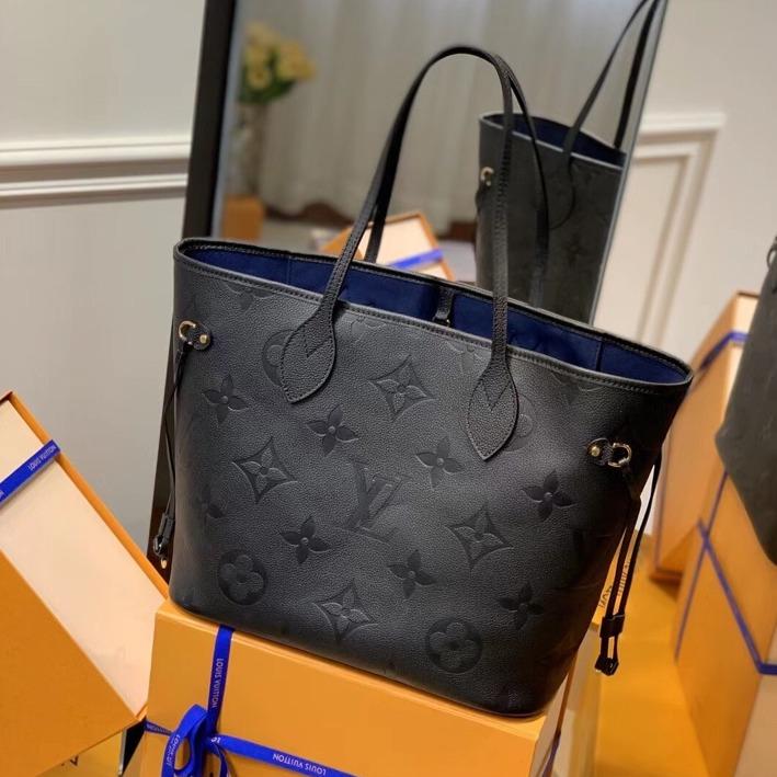 LOUIS VUITTON NEVERFULL MM 32 BLACK EMBOSSED COWHIDE LEATHER