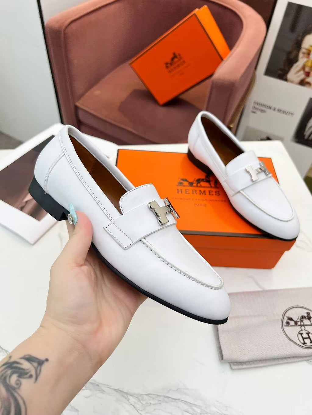 HERMES PARIS LOAFER SNOW CALFSKIN